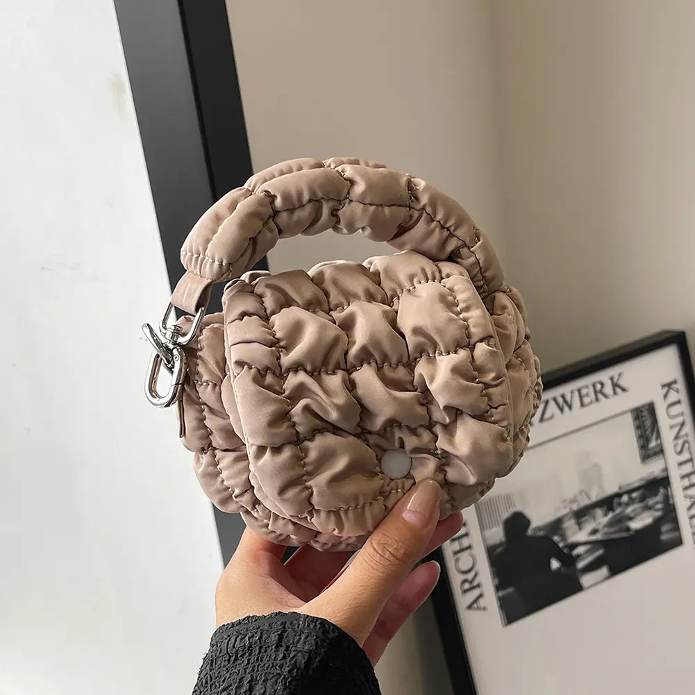 Mini Puffer Tote Bag for Women Quilted Wrist Handbag Nylon Padded Phone Purse Clutch Purse for Work Travel Shopping