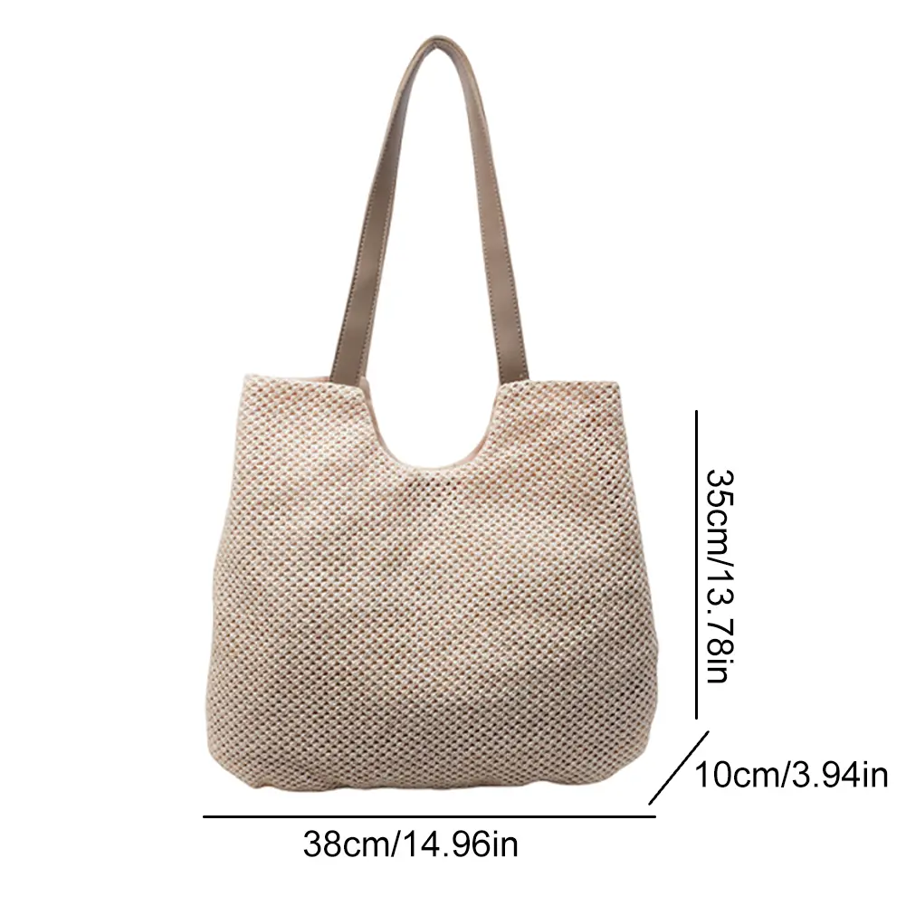 Women Straw Tote Handbag Large Capacity Armpit Bags Trendy Hand Woven Shoulder Bag Ladies Travel Shopping Work Underarm Pouch