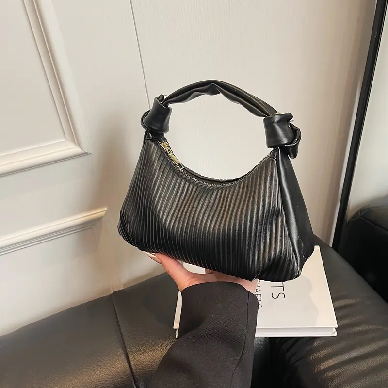 Women PU Underarm Purse Large Capacity Crescent Shoulder Crossbody Bags Causal Solid Color Tote Handbag Travel Top Handle Bag