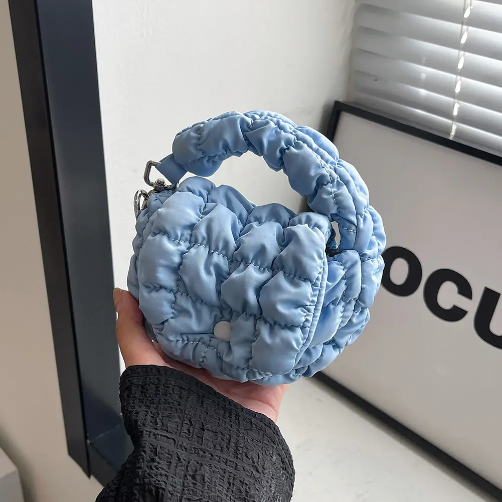 Mini Puffer Tote Bag for Women Quilted Wrist Handbag Nylon Padded Phone Purse Clutch Purse for Work Travel Shopping