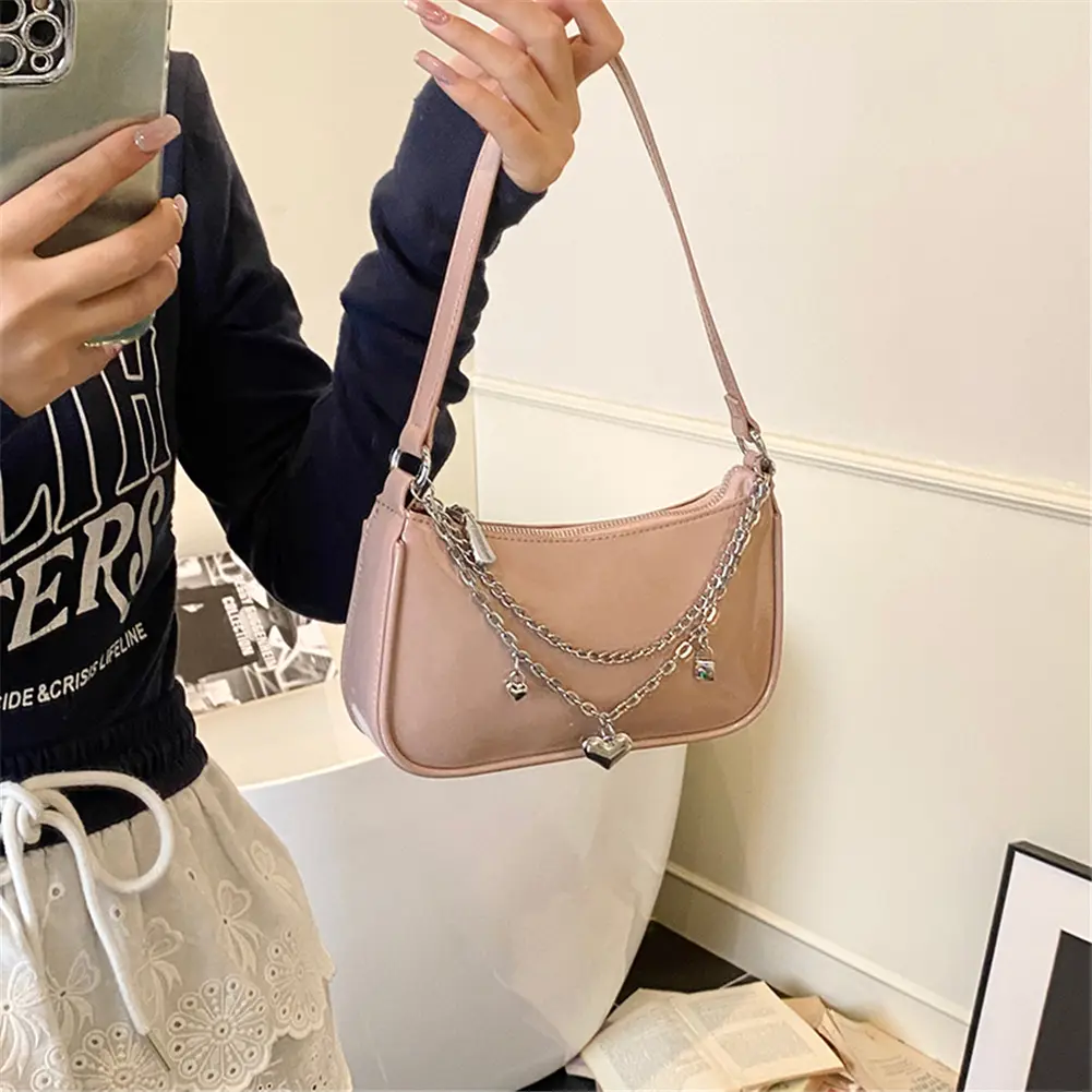 Women Elegant Underarm Pouch with Chain Casual Y2K Armpit Bag PU Leather Trendy Shoulder Bag Travel Shopping Work Tote Handbag