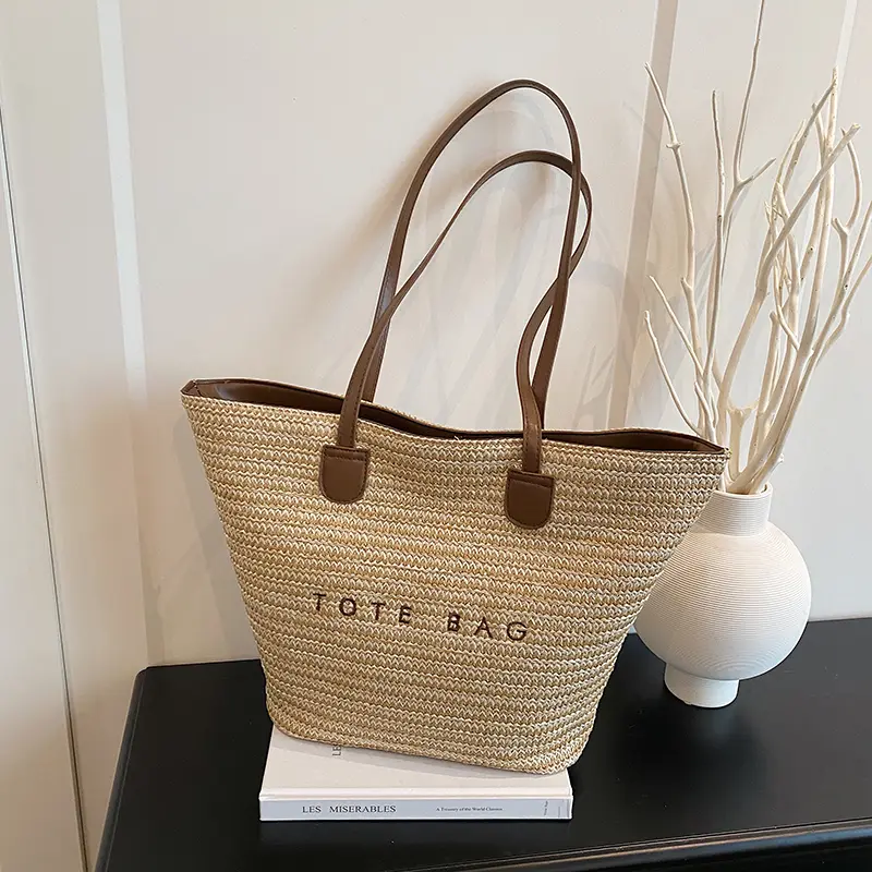 Straw Woven Shoulder Bag Beach Tote Bag Hand-Woven Basket Handbag Luxury Large Capacity Underarm Pouch Vacation Shopping Bags