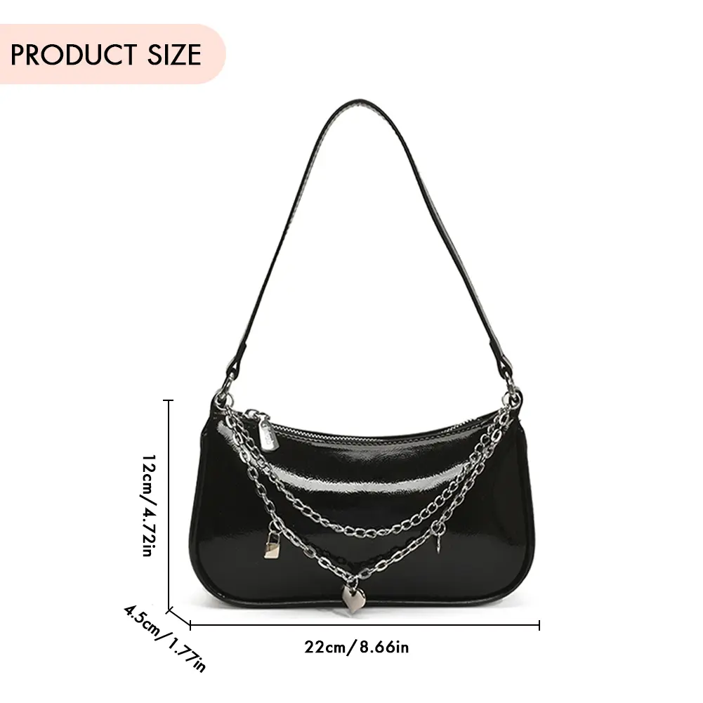 Women Elegant Underarm Pouch with Chain Casual Y2K Armpit Bag PU Leather Trendy Shoulder Bag Travel Shopping Work Tote Handbag