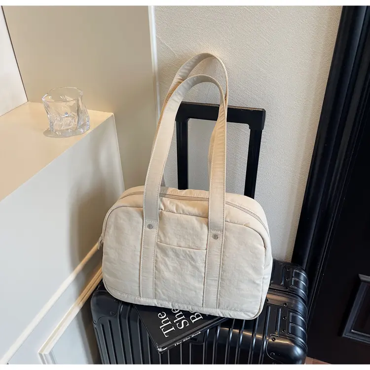 Travel Nylon Shoulder Bag Large Capacity Hobo Tote Handbag Solid Color Fitness Storage Bag Women Work Commutes Top-Handle Bags