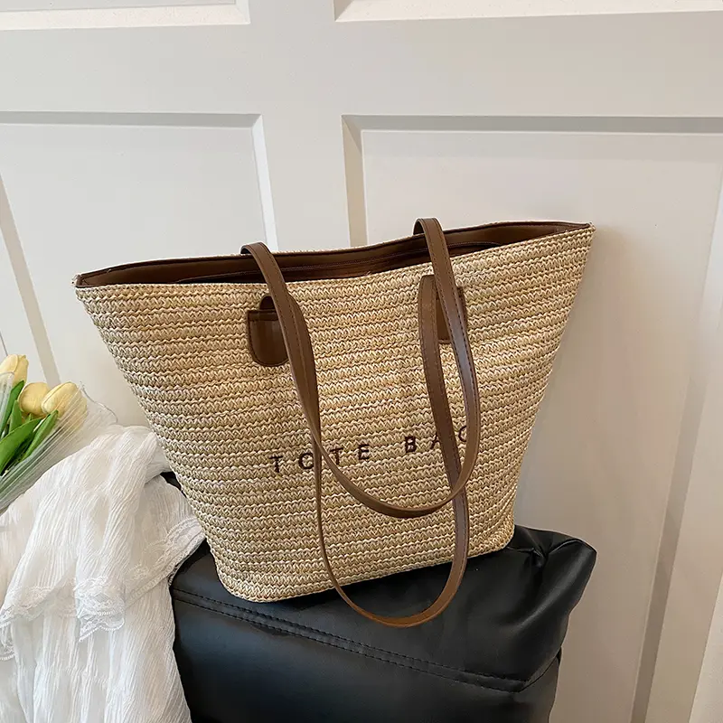Straw Woven Shoulder Bag Beach Tote Bag Hand-Woven Basket Handbag Luxury Large Capacity Underarm Pouch Vacation Shopping Bags