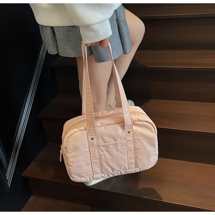 Travel Nylon Shoulder Bag Large Capacity Hobo Tote Handbag Solid Color Fitness Storage Bag Women Work Commutes Top-Handle Bags