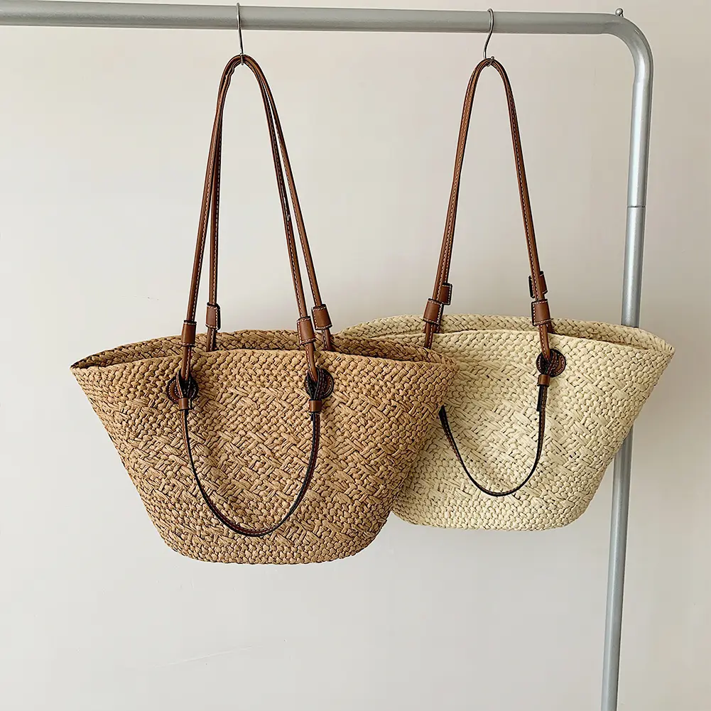 Summer Straw Weaving Tote Bag Women's Beach Bags Large Capacity Braiding Shoulder Bag Ladies Handmade Woven Underarm Bag Handbag