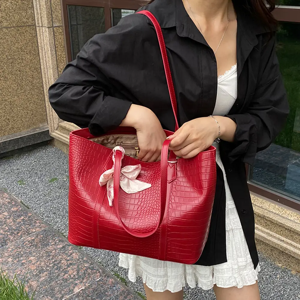 Designer Luxury Shoulder Bag Women Crocodile Leather Top-Handle Bag Large Capacity Tote Handbag Ladies Casual Underarm Pouch