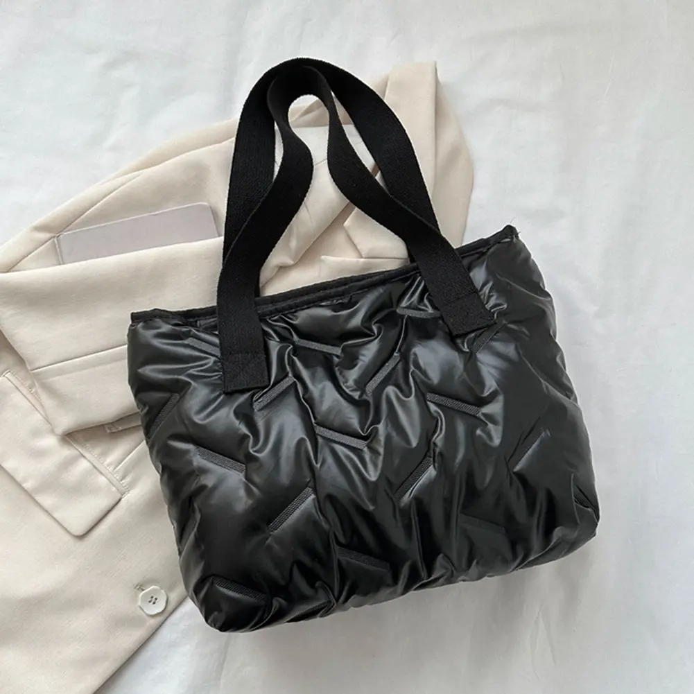 Winter Quilted Underarm Bags Women Puffer Outdoor Shoulder Bag Large Capacity Casual Tote Bag Female Solid Color Top-Handle Bags