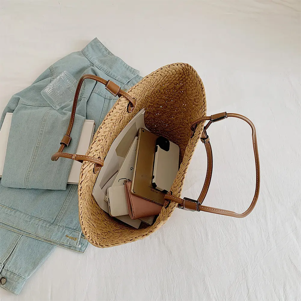 Summer Straw Weaving Tote Bag Women's Beach Bags Large Capacity Braiding Shoulder Bag Ladies Handmade Woven Underarm Bag Handbag