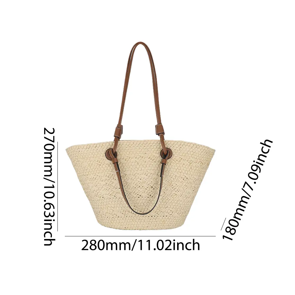 Summer Straw Weaving Tote Bag Women's Beach Bags Large Capacity Braiding Shoulder Bag Ladies Handmade Woven Underarm Bag Handbag