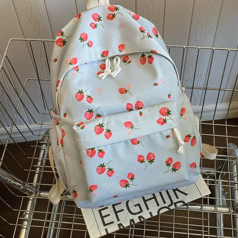Elegant Backpack Strawberry Adjustable Strap Nylon Bookbag Large Capacity Daypack Cute Rucksack Shopping Work Trip Schoolbag