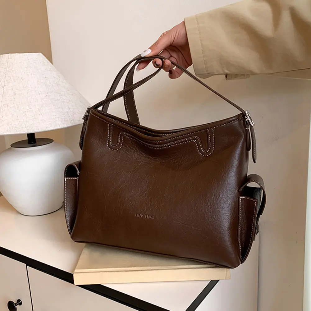 Women PU Leather Crossbody Bags with Large Cup Holder Hobo Tote Handbag Top Handle Satchel Handbags Work Travel Shoulder Bag