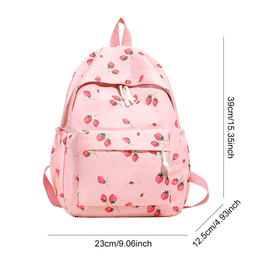Elegant Backpack Strawberry Adjustable Strap Nylon Bookbag Large Capacity Daypack Cute Rucksack Shopping Work Trip Schoolbag