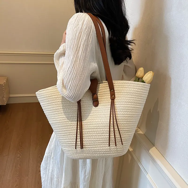 Straw Shoulder Bag Woven Beach Bag Seaside Knitting Handbag Large Capacity Braided Bag Weaving Tote Bag Casual Underarm Pouch