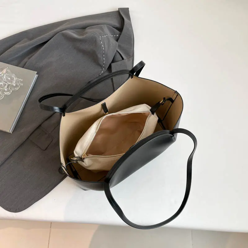 Elegant Tote Handbag Large Capacity PU Leather Shoulder Bag Vintage Top Handle Bag Casual Bucket Bag Travel Daily Underarm Pouch
