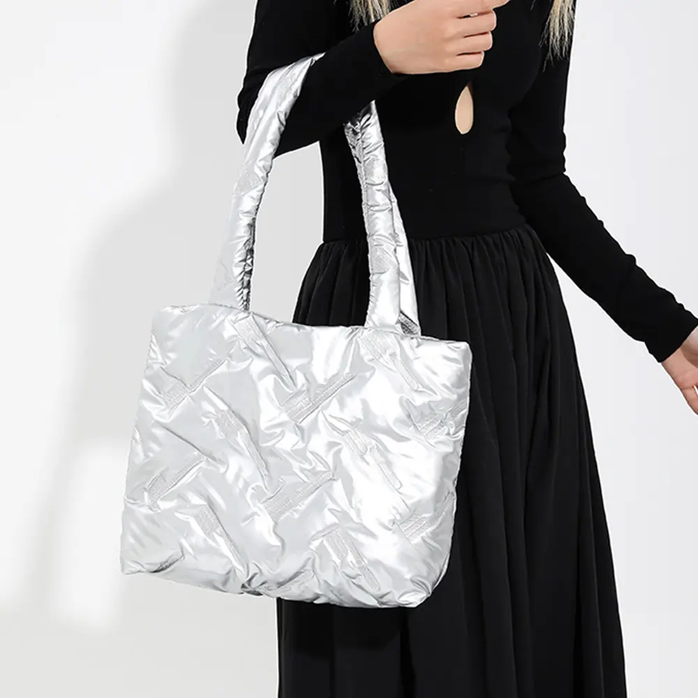 Women's Space Cotton Versatile Underarm Bag Winter Quilted Padded Shoulder Bag Down Large Armpit Bag Puffer Fashion Tote Handbag