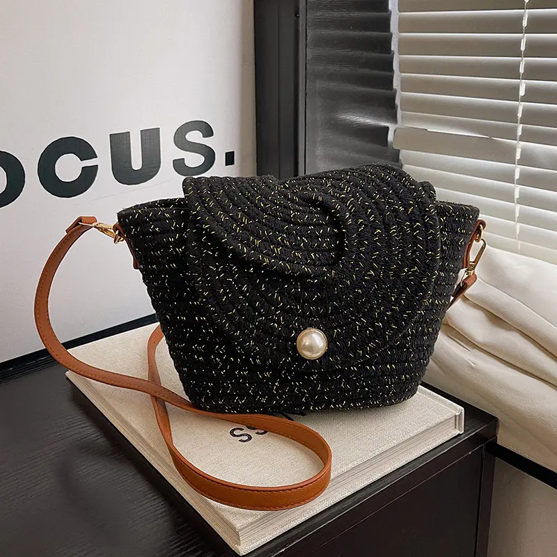 Ladies Cotton Shoulder Bag Wear Resist Elegant Sling Bag Large Capacity Trendy Crossbody Bags Summer Beach Basket Satchel Bag