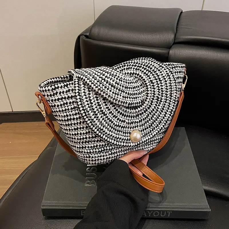 Ladies Cotton Shoulder Bag Wear Resist Elegant Sling Bag Large Capacity Trendy Crossbody Bags Summer Beach Basket Satchel Bag