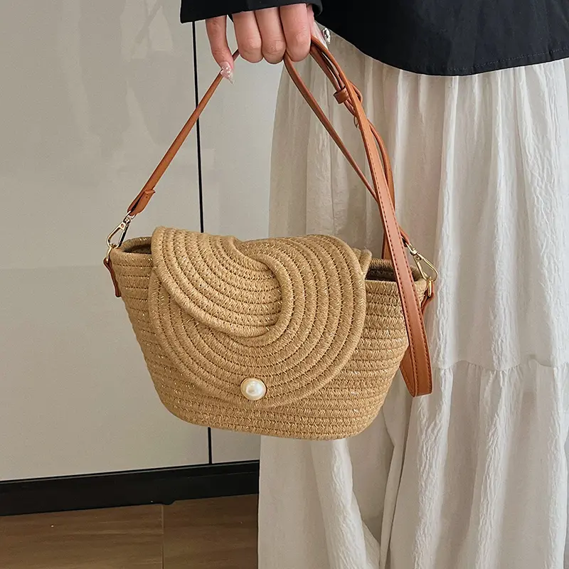 Ladies Cotton Shoulder Bag Wear Resist Elegant Sling Bag Large Capacity Trendy Crossbody Bags Summer Beach Basket Satchel Bag