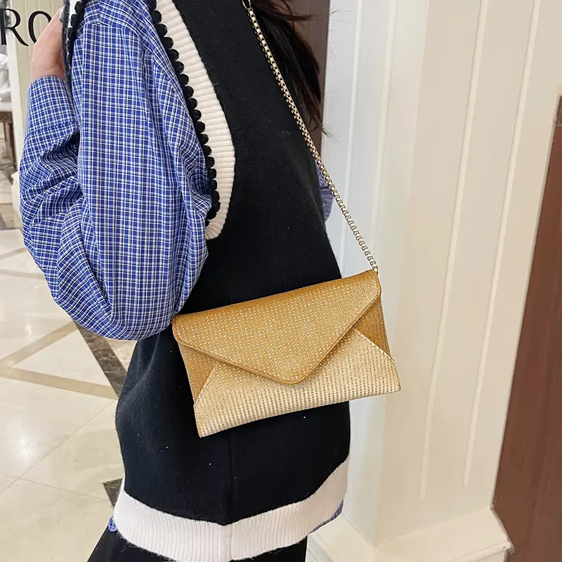 Envelope Diamond Shoulder Crossbody Bag Women Mini Chain Wristlet Handbags Casual Phone Clutch Purse Party Wedding Evening Bags