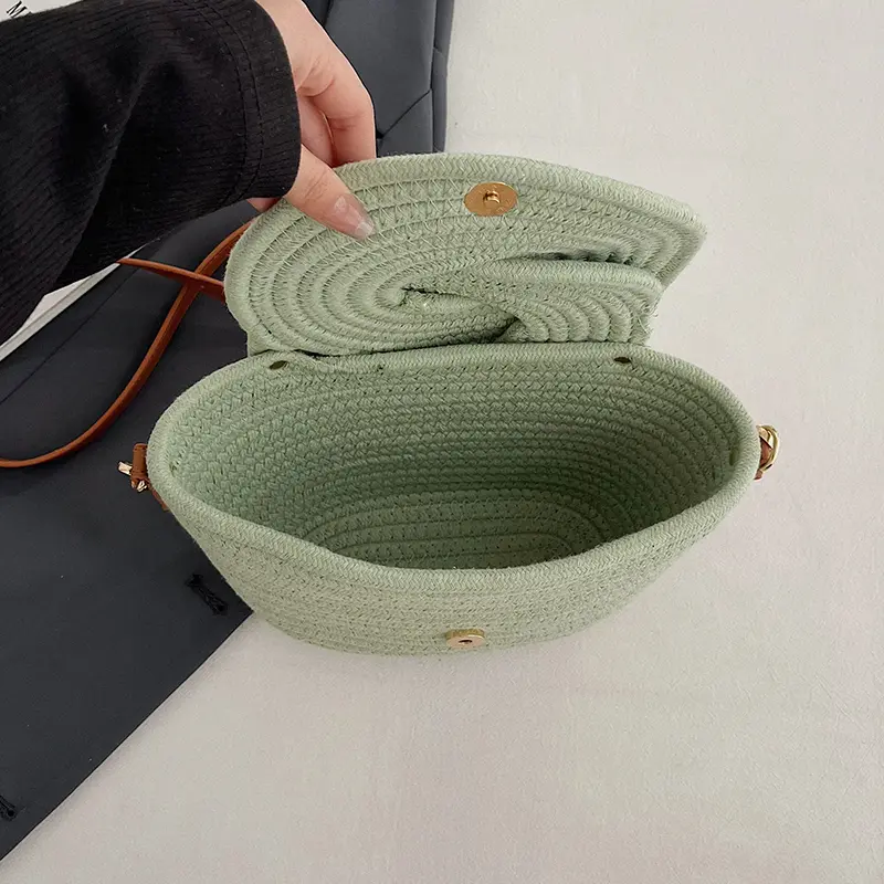 Ladies Cotton Shoulder Bag Wear Resist Elegant Sling Bag Large Capacity Trendy Crossbody Bags Summer Beach Basket Satchel Bag