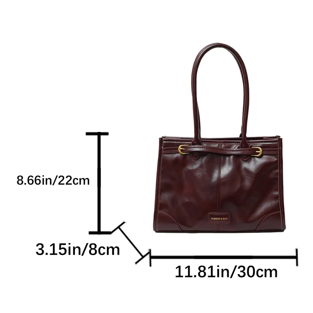 High-end Burgundy Briefcase 2025 Ladies Zipper Large Capacity Underarm Bag Elegant Women Shoulder Bag Vintage Solid Tote Handbag