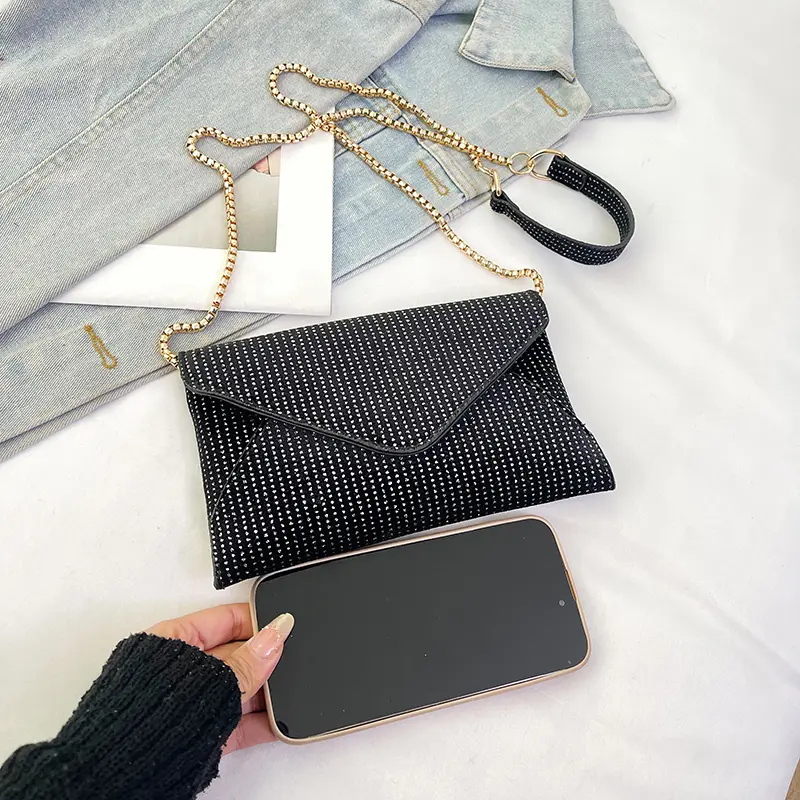 Envelope Diamond Shoulder Crossbody Bag Women Mini Chain Wristlet Handbags Casual Phone Clutch Purse Party Wedding Evening Bags