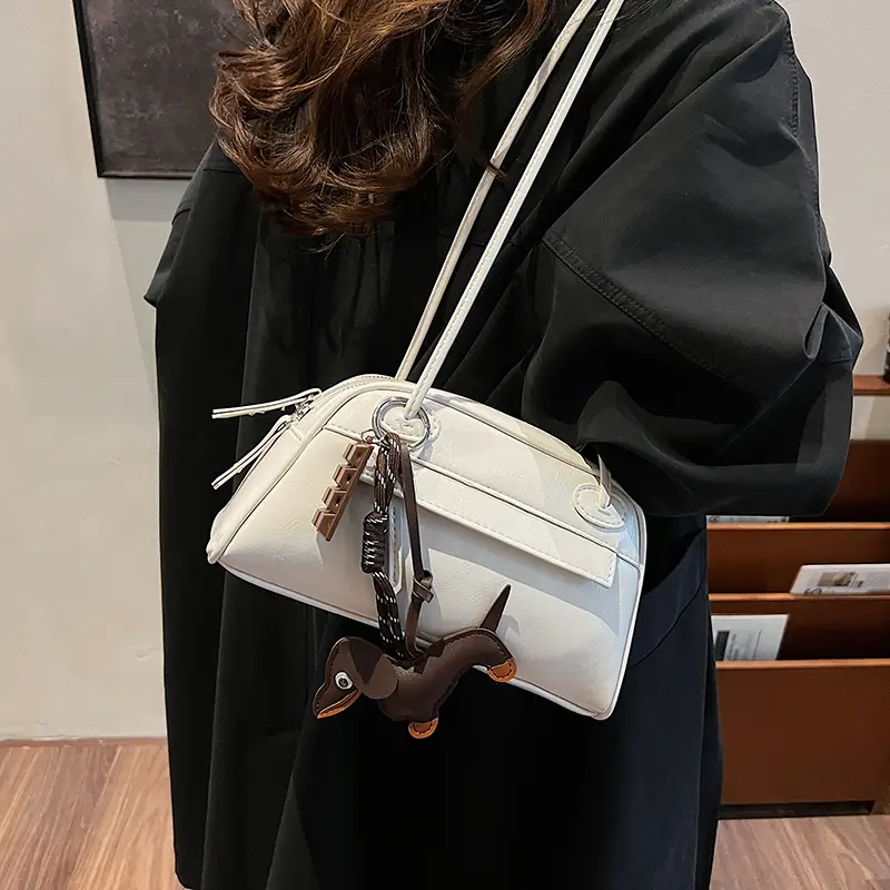 Luxury Designer Handbag PU Leather Retro Underarm Bag Solid Simple Shoulder Bags Zipper Closure Tote Bag High Quality Boston Bag
