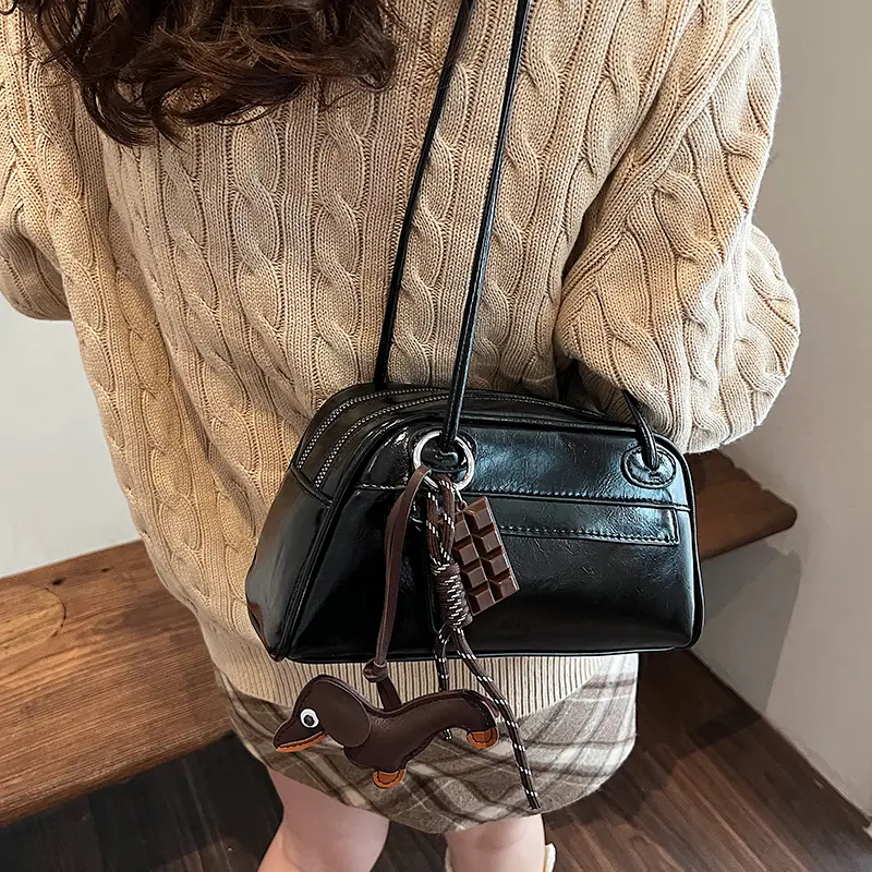 Luxury Designer Handbag PU Leather Retro Underarm Bag Solid Simple Shoulder Bags Zipper Closure Tote Bag High Quality Boston Bag
