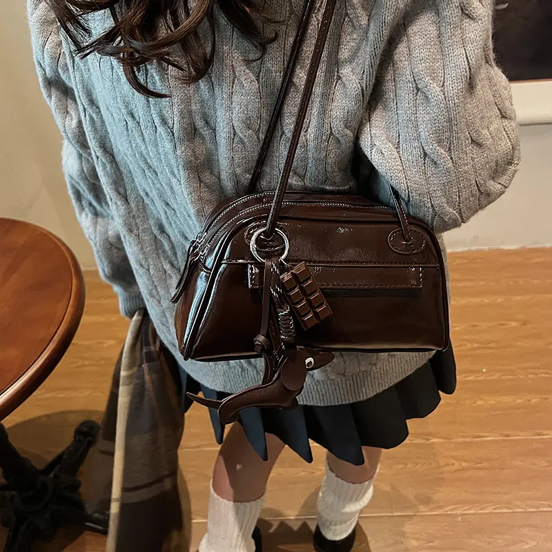 Luxury Designer Handbag PU Leather Retro Underarm Bag Solid Simple Shoulder Bags Zipper Closure Tote Bag High Quality Boston Bag