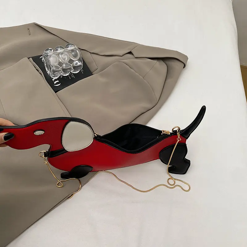 Cartoon Dog Design Shoulder Bag for Women's PU Leather Crossbody Bags with Chain Personalized Zipper Evening Party Purse Satchel
