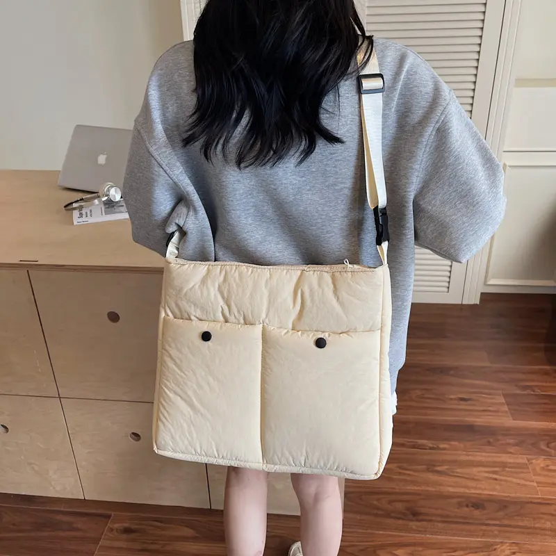 Japanese Soft Quilted Shoulder Bags Large Space Cotton Crossbody Bags Lazy Casual Puffer Tote Handbag padded Top-Handle Bags