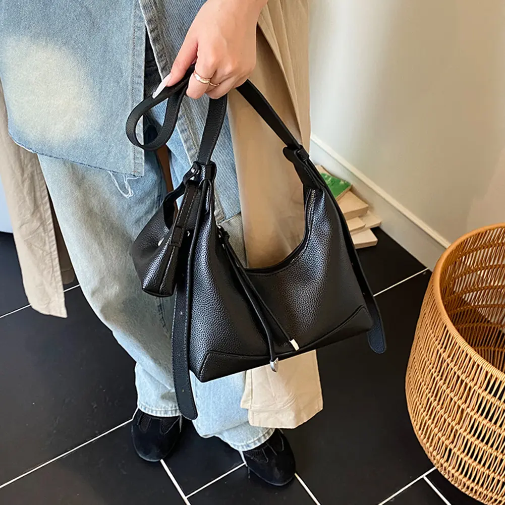 PU Leather Shoulder Bag with Small Wallet Solid Color Underarm Pouch Travel Sling Bag Women Crescent Bag Work Crossbody Bags