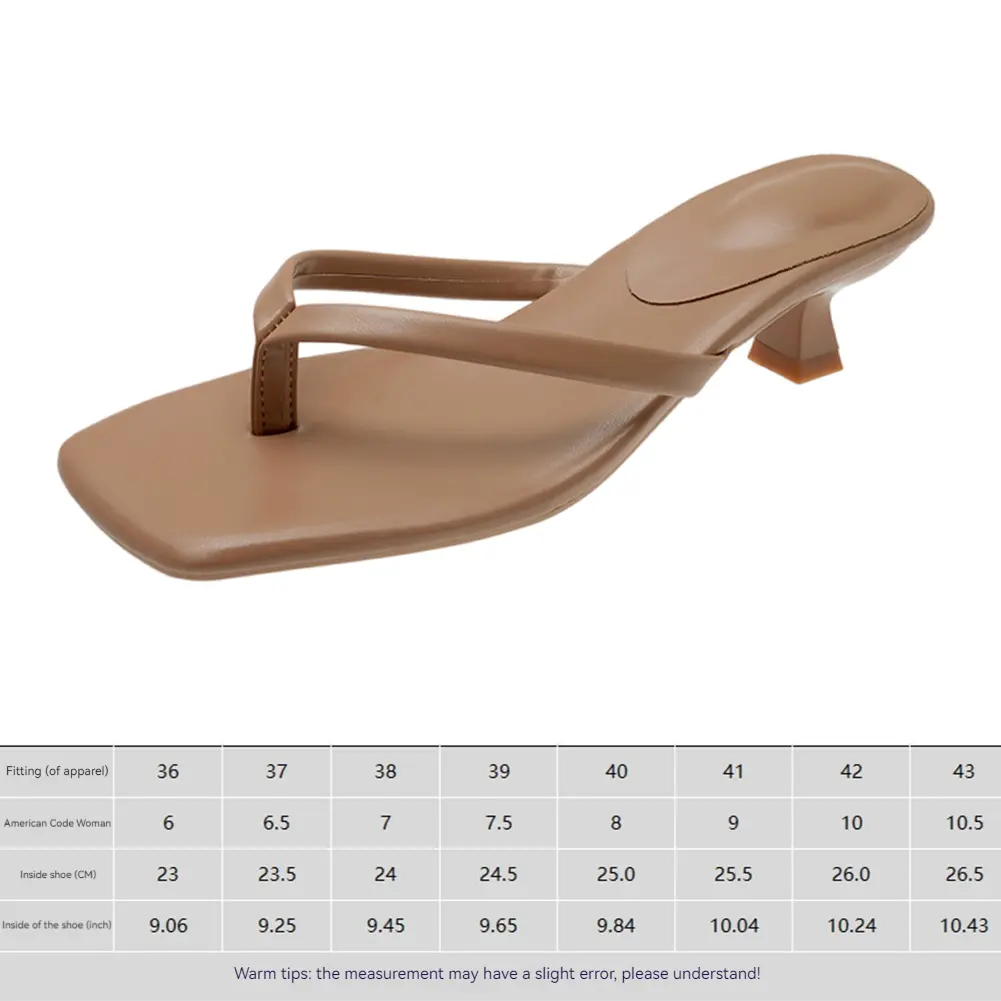 Women Stiletto Square Toe Sandals Comfort Low Heel Slides PU Leather Casual Flip-Flops Beach Travel Thin Heel Clip Toe Slippers