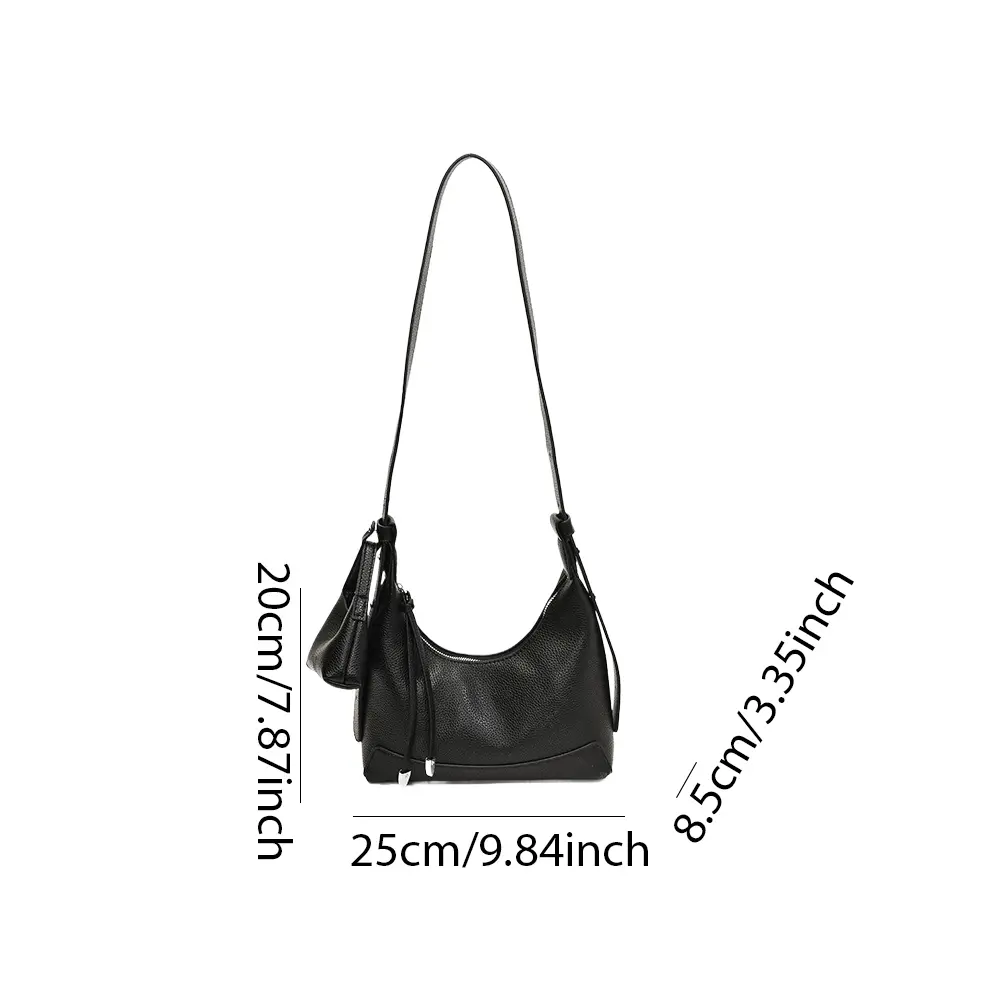 PU Leather Shoulder Bag with Small Wallet Solid Color Underarm Pouch Travel Sling Bag Women Crescent Bag Work Crossbody Bags
