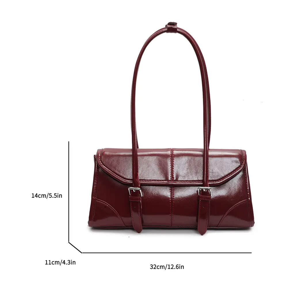 2024 Hot Sale Wine Red Shoulder Bag for Women Waterproof Leather Belt Buckle Design Handbag French Brand Underarm Bag Tote Purse