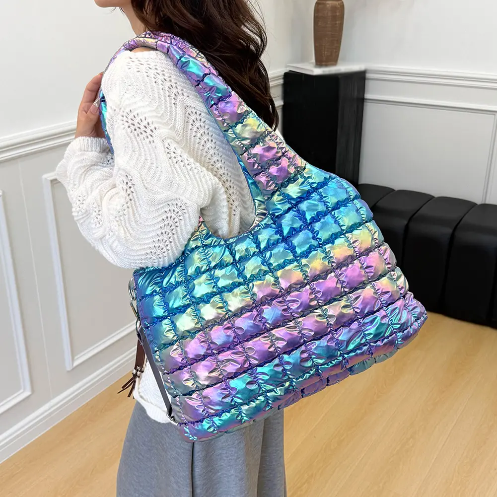 Women Quilted Hobo Shoulder Bag Grid Padded Tote Handbags Puffer Crossbody Bags Travel Work Carryall Space Top-Handle Bags
