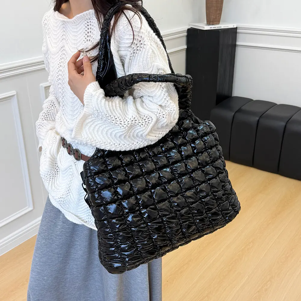 Women Quilted Hobo Shoulder Bag Grid Padded Tote Handbags Puffer Crossbody Bags Travel Work Carryall Space Top-Handle Bags