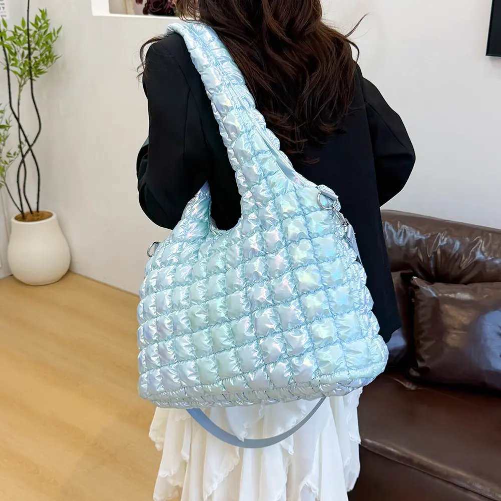 Women Quilted Hobo Shoulder Bag Grid Padded Tote Handbags Puffer Crossbody Bags Travel Work Carryall Space Top-Handle Bags