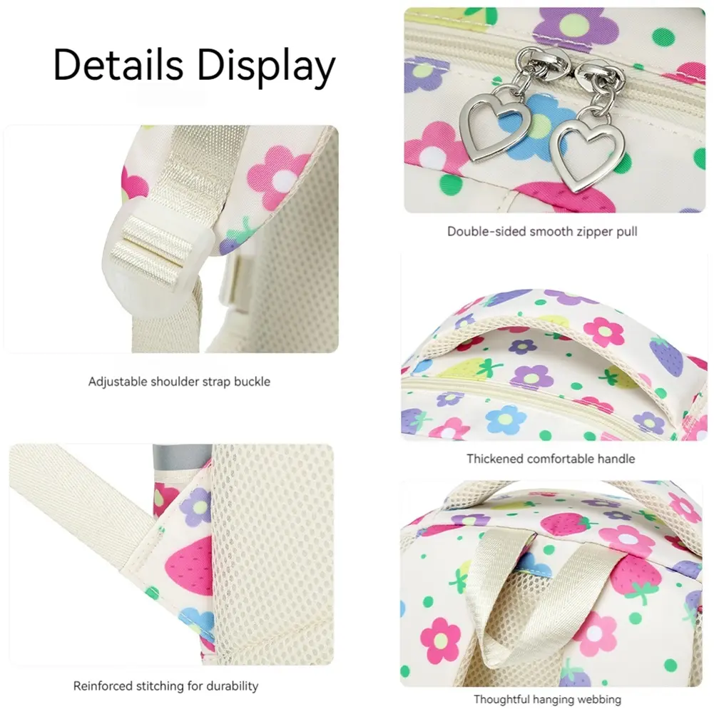 3Pcs Strawberry Prints Primary School Bags with Lunch Bag Pencil Case Strawberry Prints Rucksack Girls Student Casual Daypack