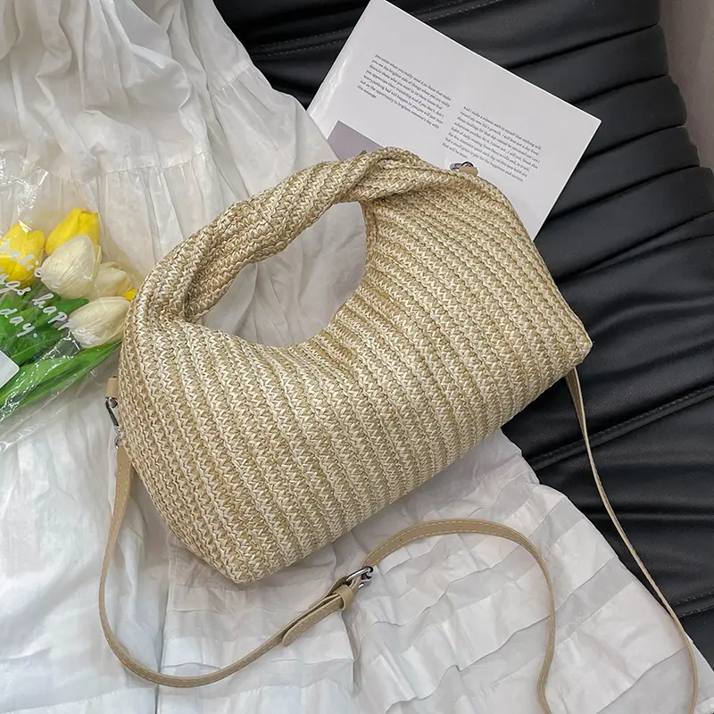 Straw Woven Women's Handbags Stripe Designer Handwoven Top Handle Bags Ladies Shopping Hobo Bags Summer Beach Female Bag Purse