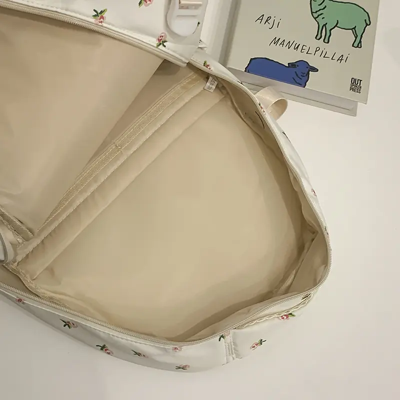 Cute Flower Backpack with Pendant Sweet Print Student Book Schoolbag Large Capacity Small Floral Laptop Bags Lady Casual Daypack