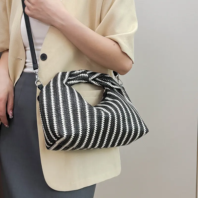 Straw Woven Women's Handbags Stripe Designer Handwoven Top Handle Bags Ladies Shopping Hobo Bags Summer Beach Female Bag Purse