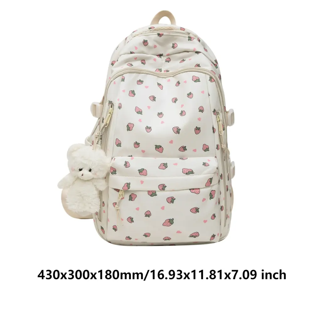 Cute Flower Backpack with Pendant Sweet Print Student Book Schoolbag Large Capacity Small Floral Laptop Bags Lady Casual Daypack
