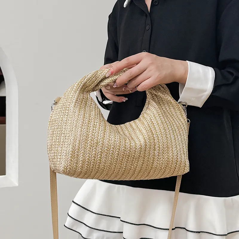 Straw Woven Women's Handbags Stripe Designer Handwoven Top Handle Bags Ladies Shopping Hobo Bags Summer Beach Female Bag Purse