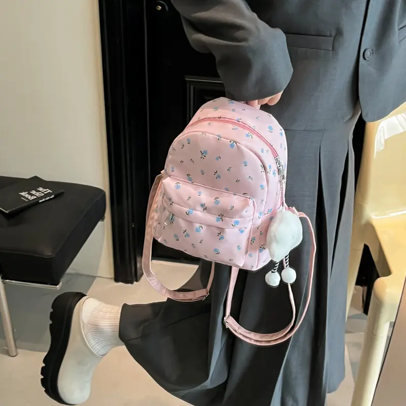 Mini Floral Lightweight Backpack Flower Printed Travel Bag Korean Commute Daypack Student Simple Rucksack Girls Soft Knapsack