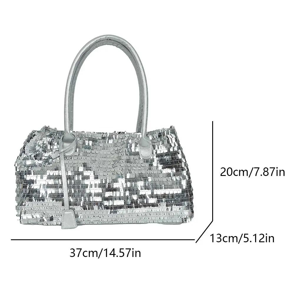 Women PU Leather Shoulder Bag Large Capacity Magnetic Closure Tote Bag Sequin Glitter Handbag Travel Shopping Top-Handle Bags