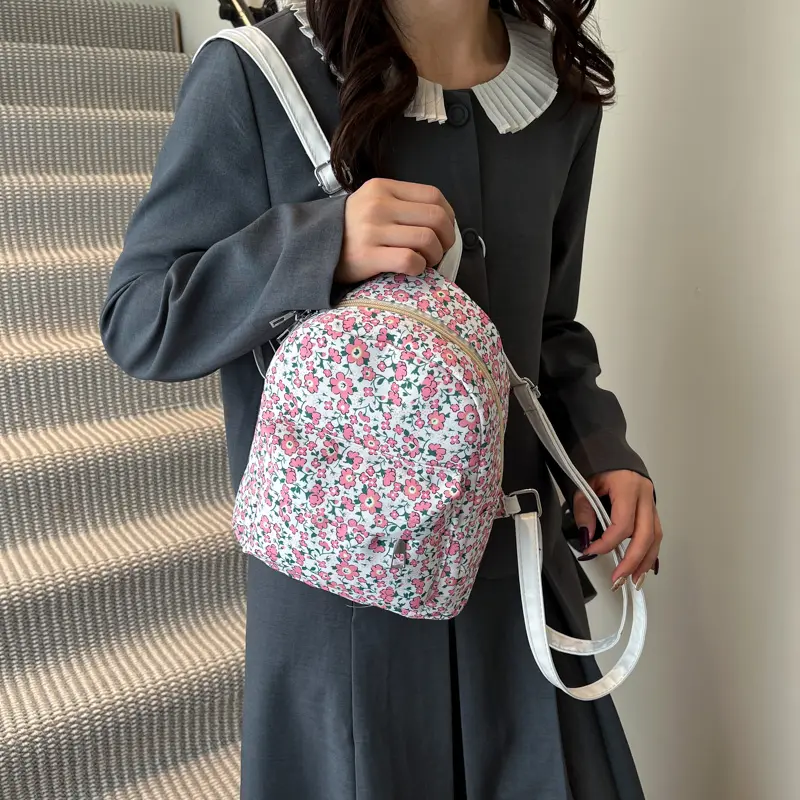 Mini Floral Lightweight Backpack Flower Printed Travel Bag Korean Commute Daypack Student Simple Rucksack Girls Soft Knapsack