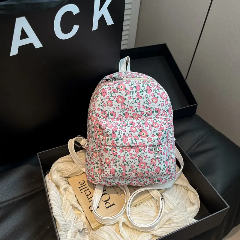 Mini Floral Lightweight Backpack Flower Printed Travel Bag Korean Commute Daypack Student Simple Rucksack Girls Soft Knapsack